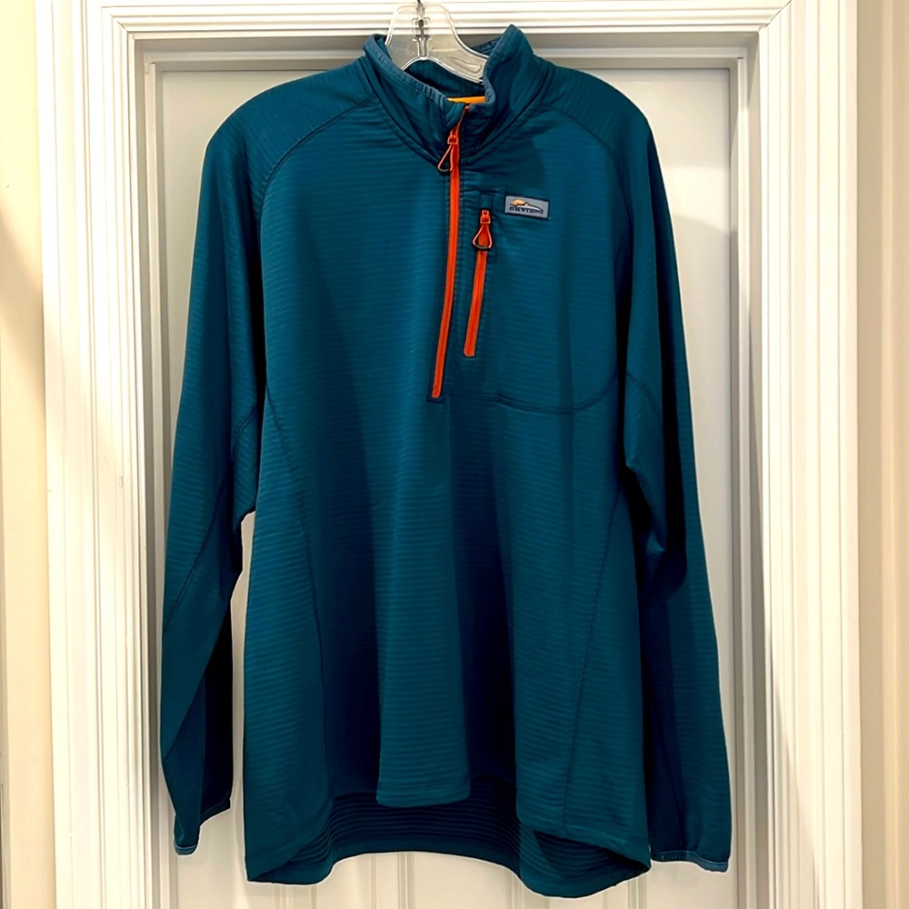 Orvis Large Blue quarter zip w/ orange accents